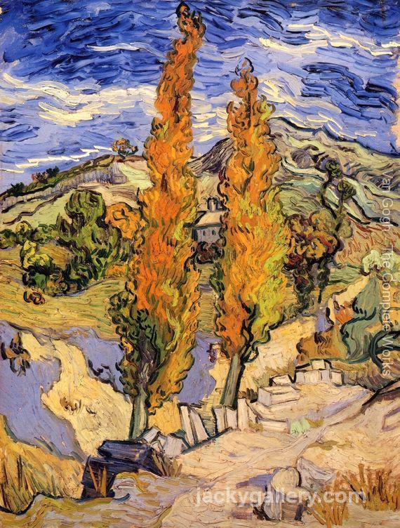 Two Poplars On A Road Through The Hills, Van Gogh painting